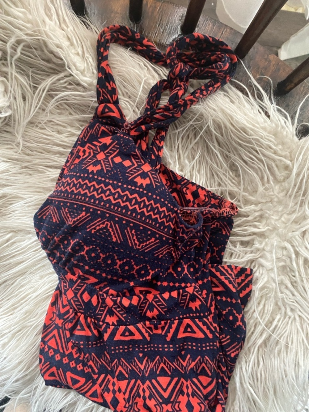 Pink Republic Navy and Coral Tribal Print Top, Empire Waist, Racerback, Size M - Picture 5 of 5